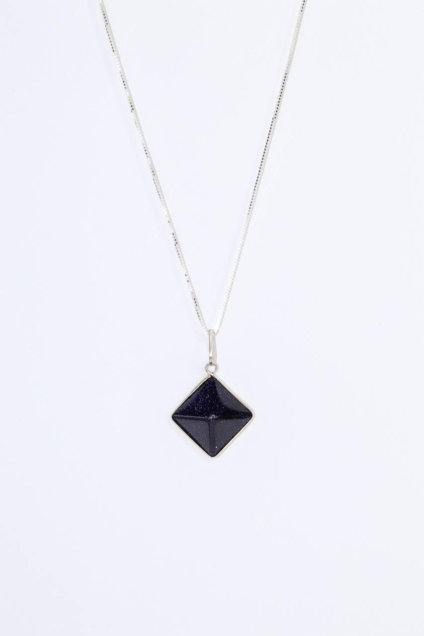 Colar Pirâmide Goldstone Azul Prata 925