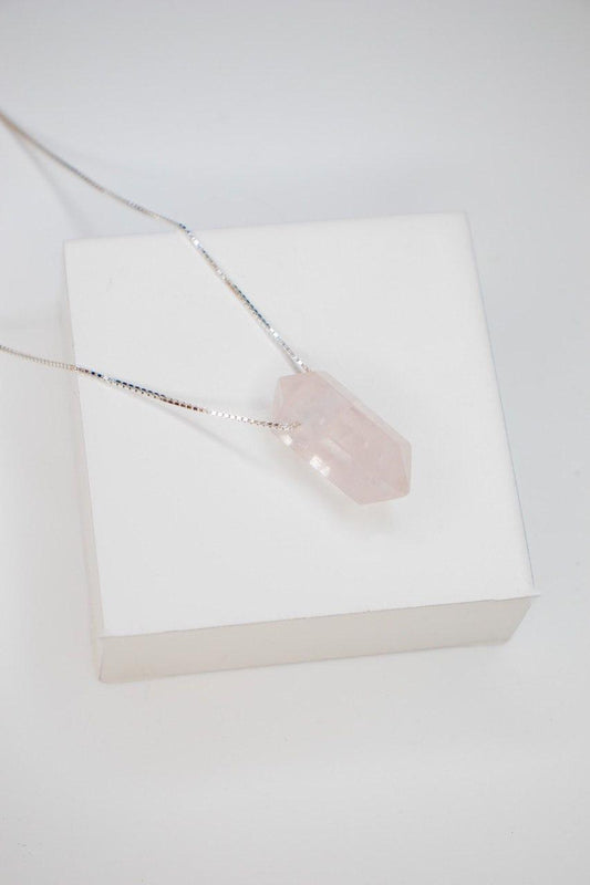 Colar Ponta Biterminada Quartzo Rosa Prata 925
