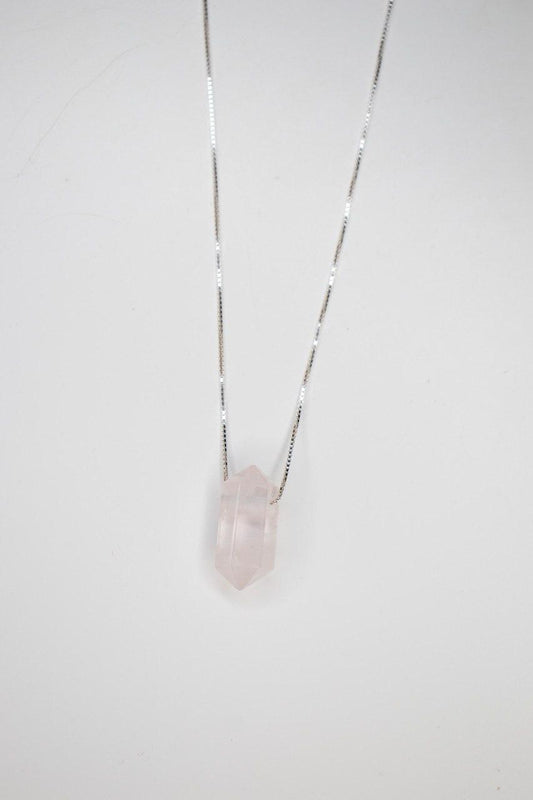Colar Ponta Biterminada Quartzo Rosa Prata 925
