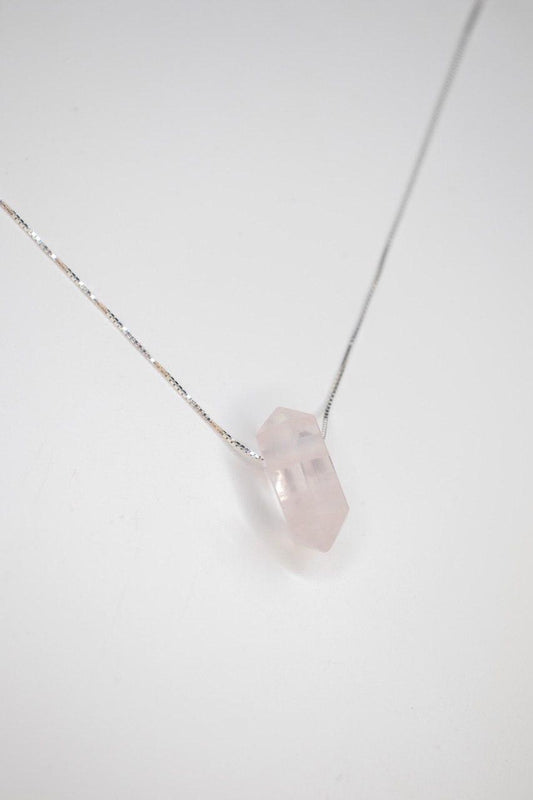 Colar Ponta Biterminada Quartzo Rosa Prata 925