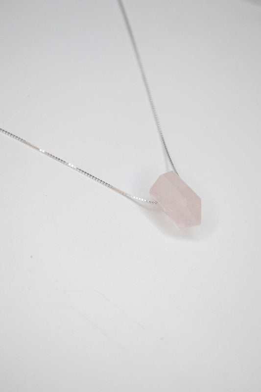 Colar Longo Ponta Quartzo Rosa Prata 925