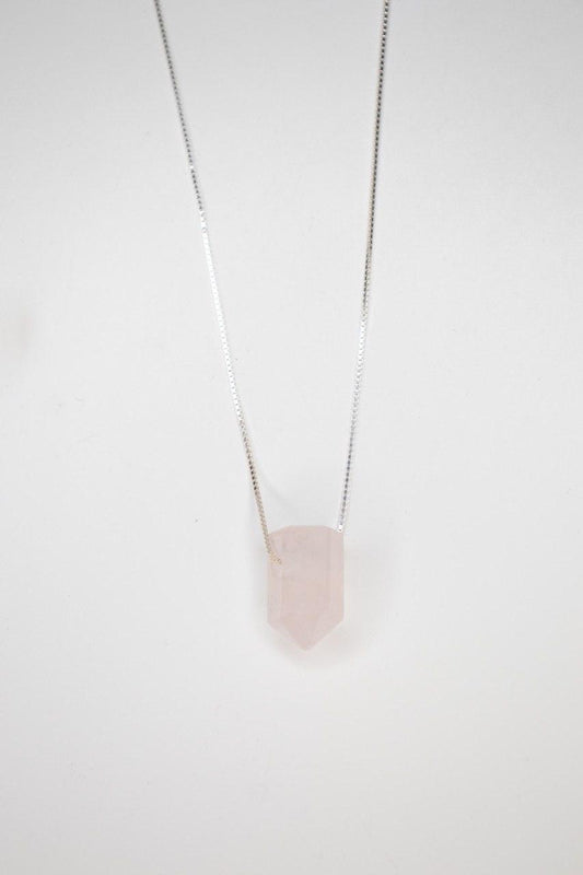 Colar Longo Ponta Quartzo Rosa Prata 925