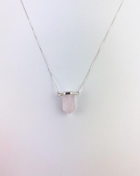Colar Ponta Quartzo Rosa Prata 925