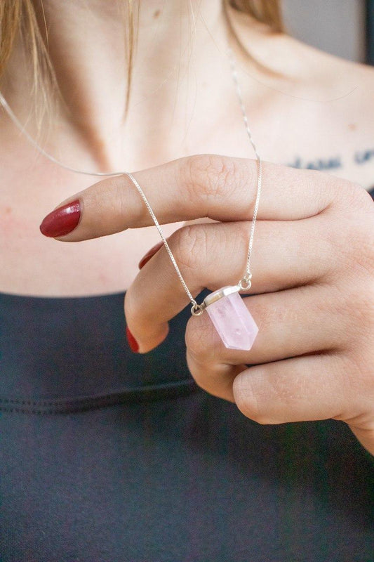 Colar Ponta Quartzo Rosa Prata 925