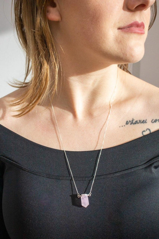 Colar Ponta Quartzo Rosa Prata 925