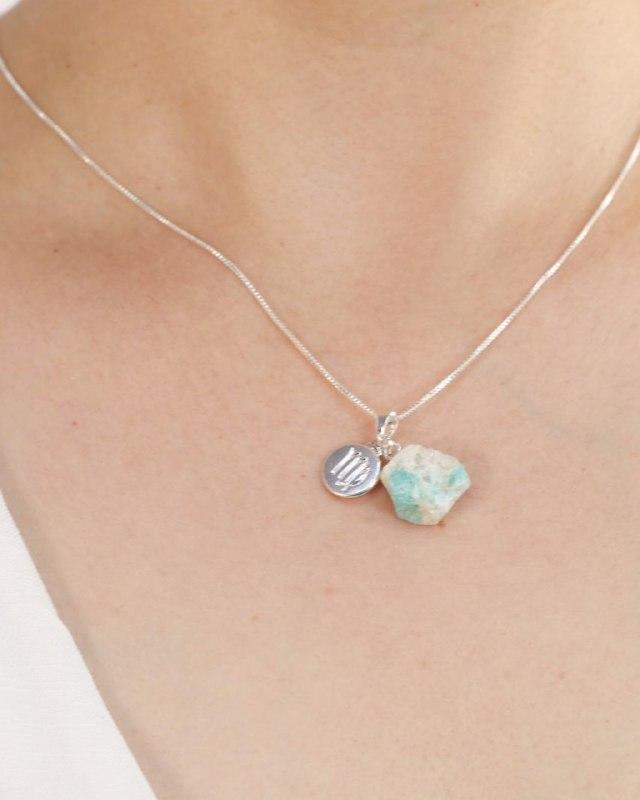 Colar Signo Virgem - Pedra Amazonita Bruta banhado Prata