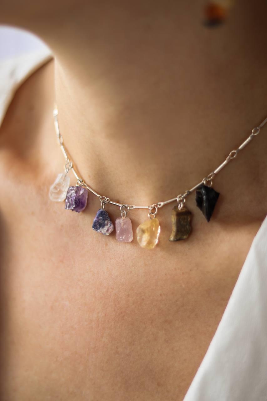 Colar Chakras Traços Banho Prata