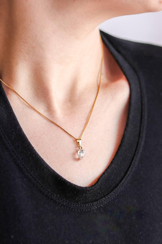 Colar Diamante Herkimer Bruto Banhado Ouro 45cm