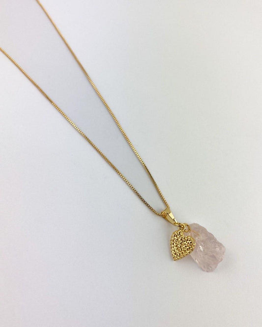 Colar Ame-Se Quartzo Rosa Banho Ouro