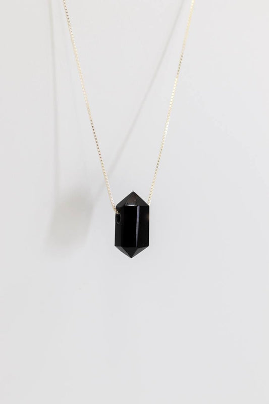 Colar Longo Ponta Biterminada Obsidiana Prata 925
