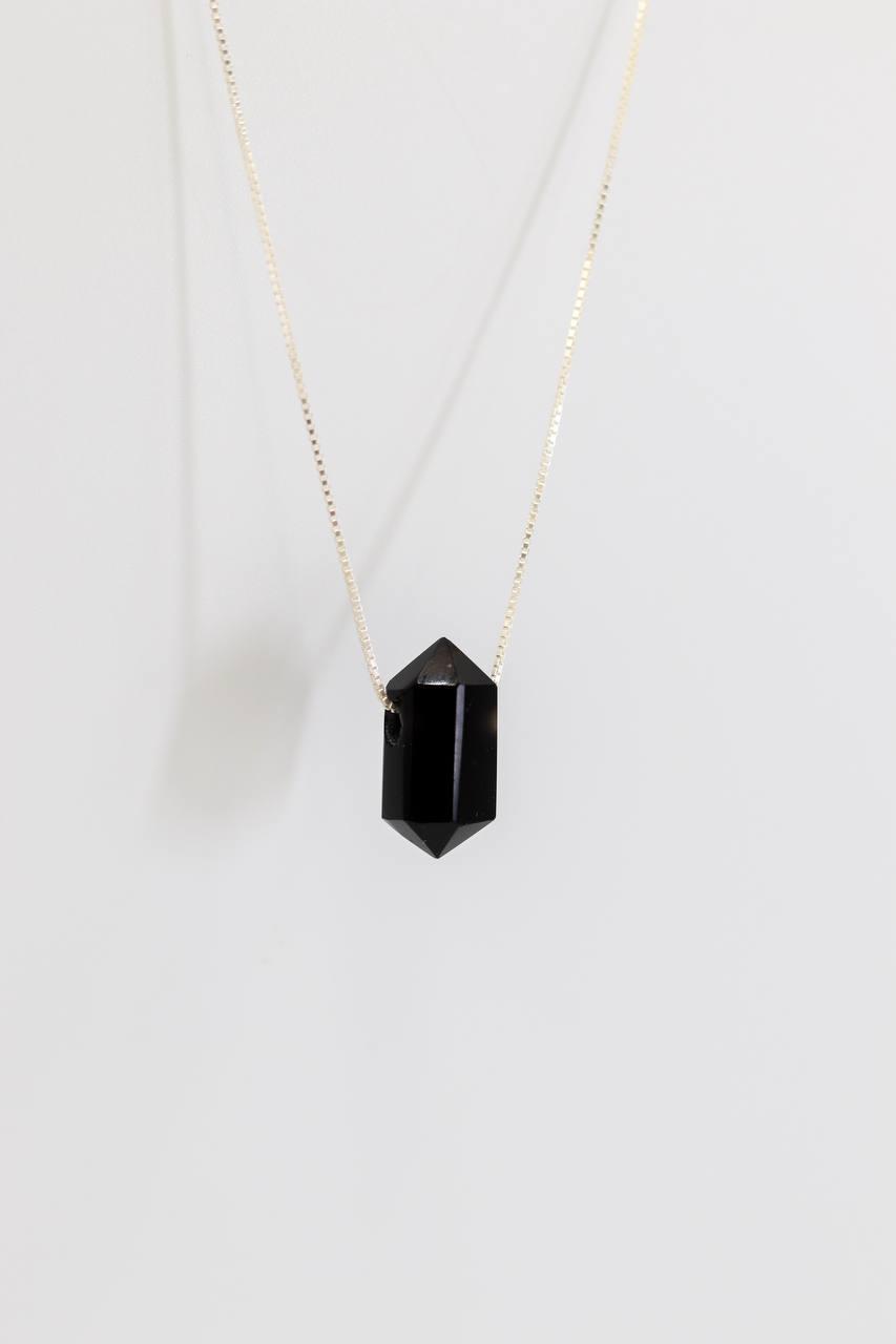 Colar Longo Ponta Biterminada Obsidiana Prata 925