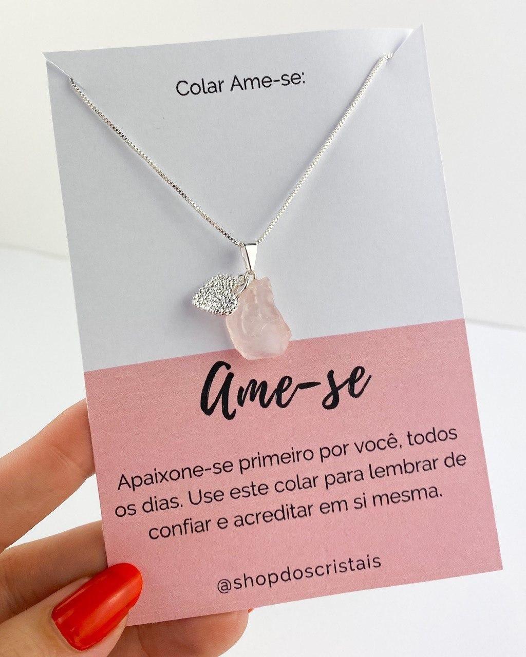 Colar Ame-Se Quartzo Rosa Banho Prata