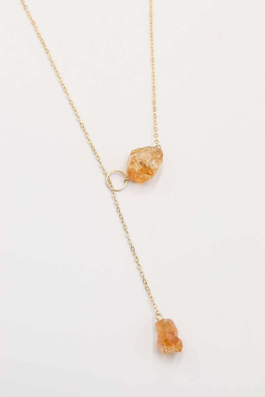 Colar Pedra Natural Citrino Passante Duo Banhada Ouro 18k