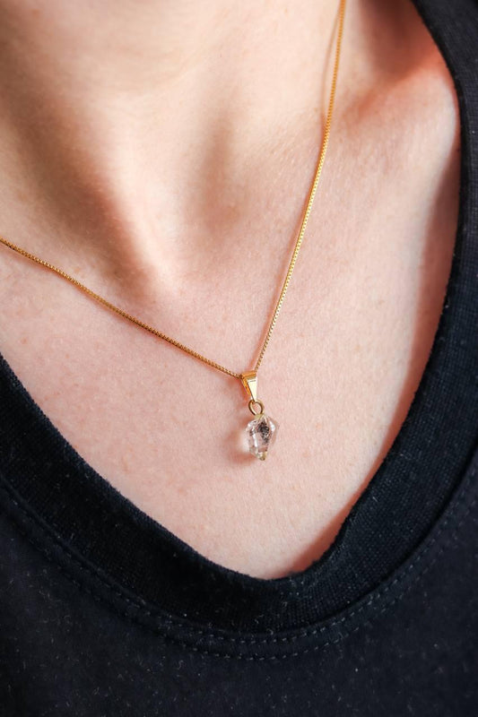 Colar Diamante Herkimer Bruto Banhado Ouro 45cm