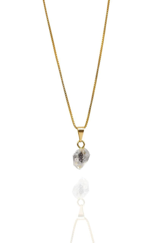 Colar Diamante Herkimer Bruto Banhado Ouro 45cm