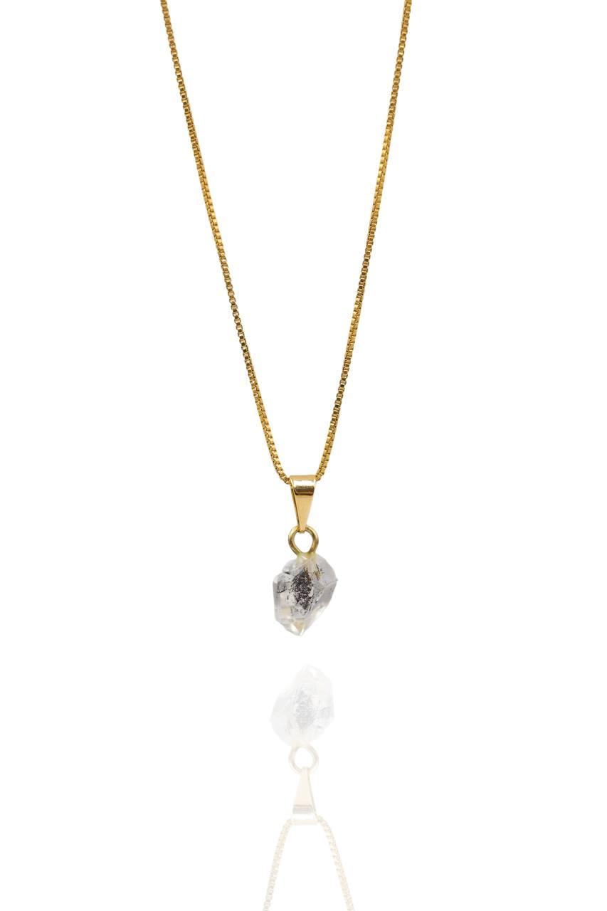 Colar Diamante Herkimer Bruto Banhado Ouro 45cm