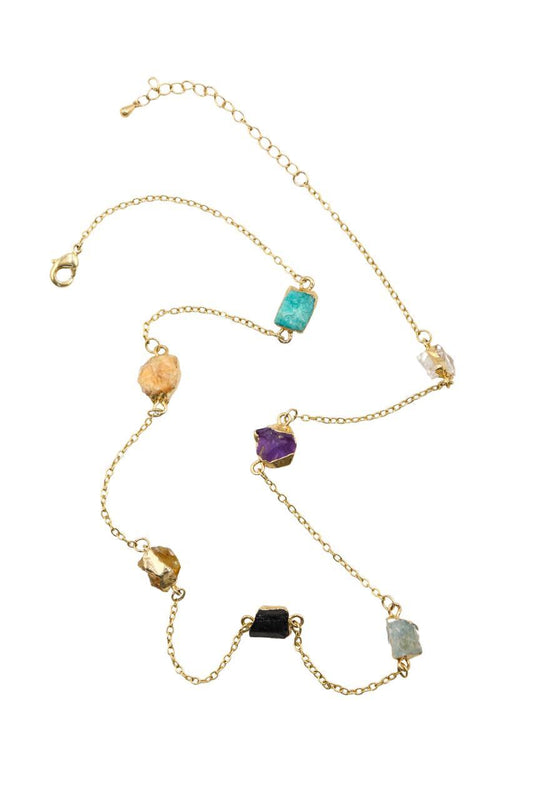 Colar Pedras Naturais Essencia Colors Banho Ouro
