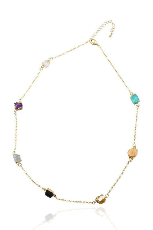 Colar Pedras Naturais Essencia Colors Banho Ouro