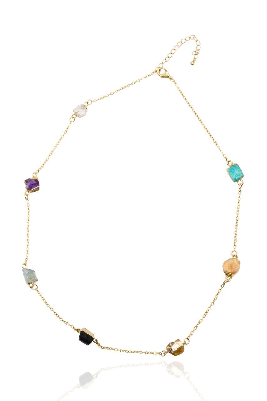 Colar Pedras Naturais Essencia Colors Banho Ouro
