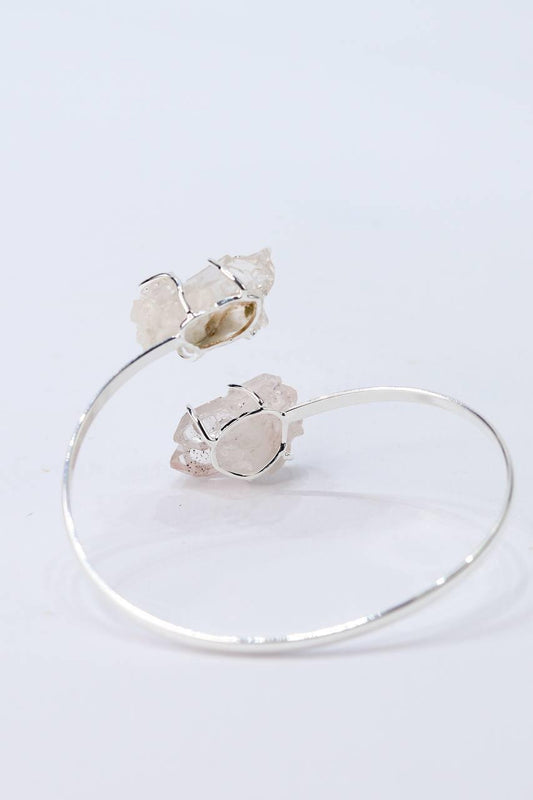 Bracelete duo Drusa Cristal de Quartzo envolta Banho Prata