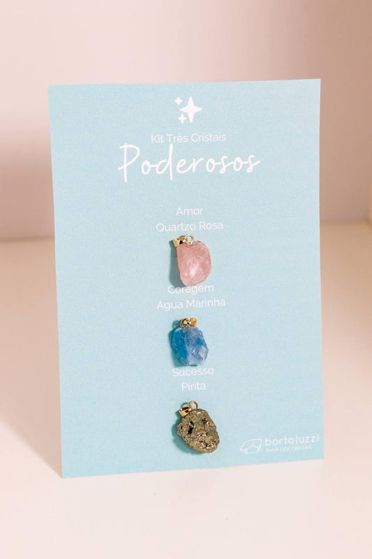 Kit Pingentes Três Cristais Poderosos Banho Ouro