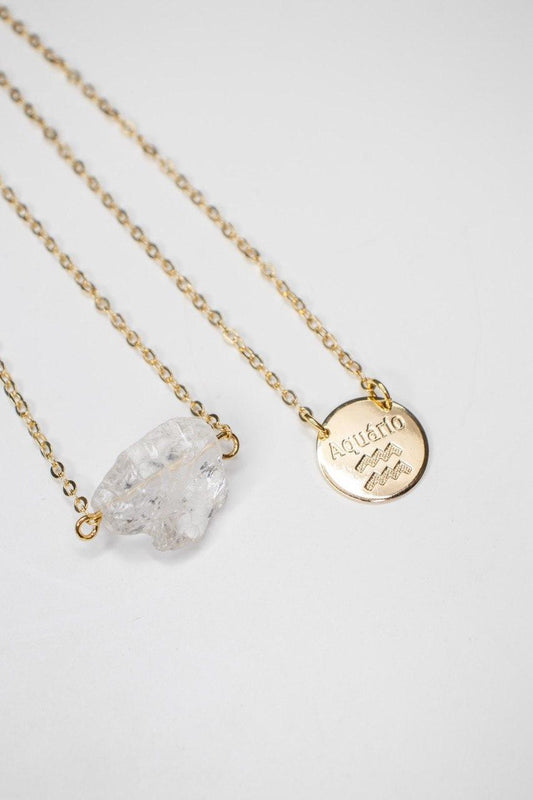 Escapulário Signo Aquário - Cristal Bruto banhado Ouro