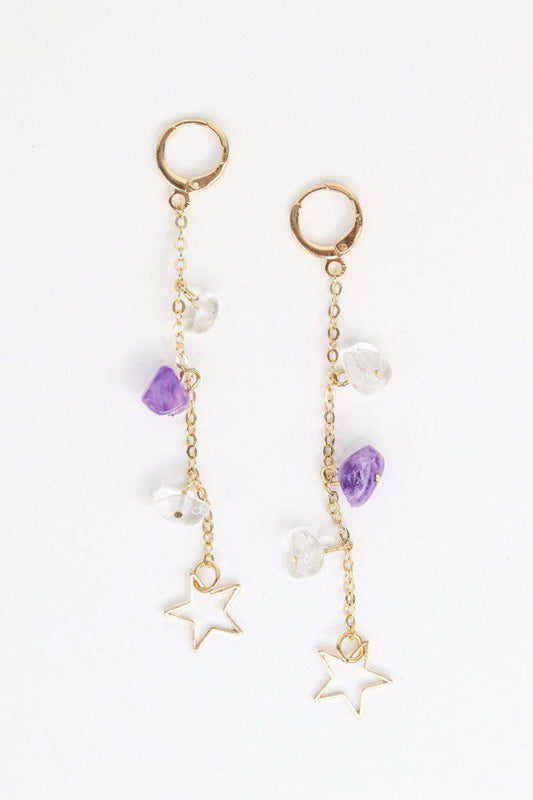 Brinco Argola Clic Ametista e Cristal Estrelar banhado Ouro