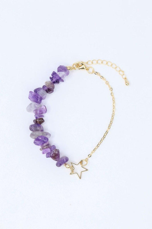 Pulseira Pedra Natural Ametista Estrelar banhado Ouro