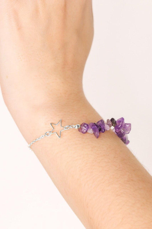 Pulseira Pedra Natural Ametista Estrelar banhado Prata