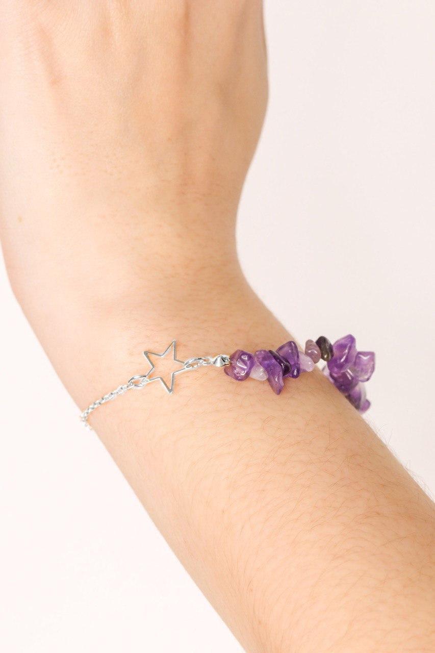 Pulseira Pedra Natural Ametista Estrelar banhado Prata
