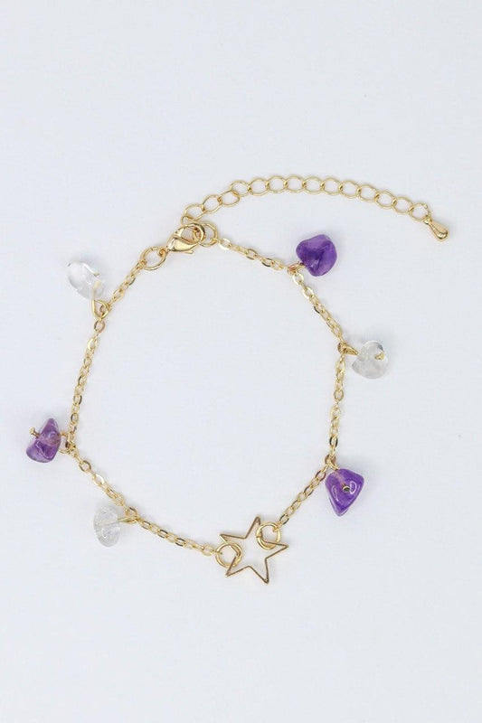 Pulseira Ametista e Cristal Sementes Estrelar banhado Ouro