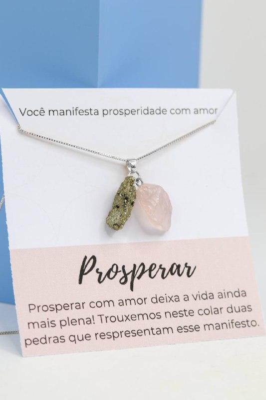 Colar Quartzo Rosa com Pirita Manifesto Banho Prata