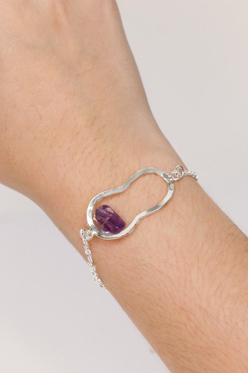 Pulseira Pedra Natural Ametista Ellos banhado Prata