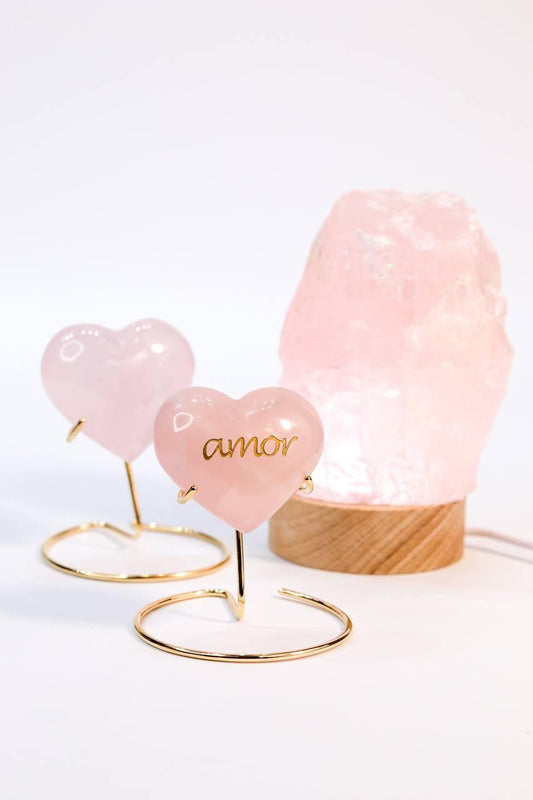 Coração Quartzo Rosa Amor Base Banho Ouro
