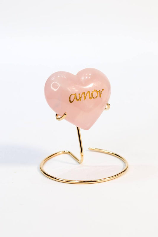 Coração Quartzo Rosa Amor Base Banho Ouro
