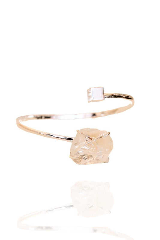 Bracelete Quartzo Cristal Cubo Banho Prata