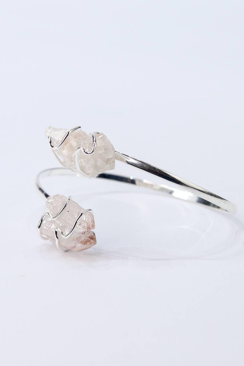 Bracelete duo Drusa Cristal de Quartzo envolta Banho Prata