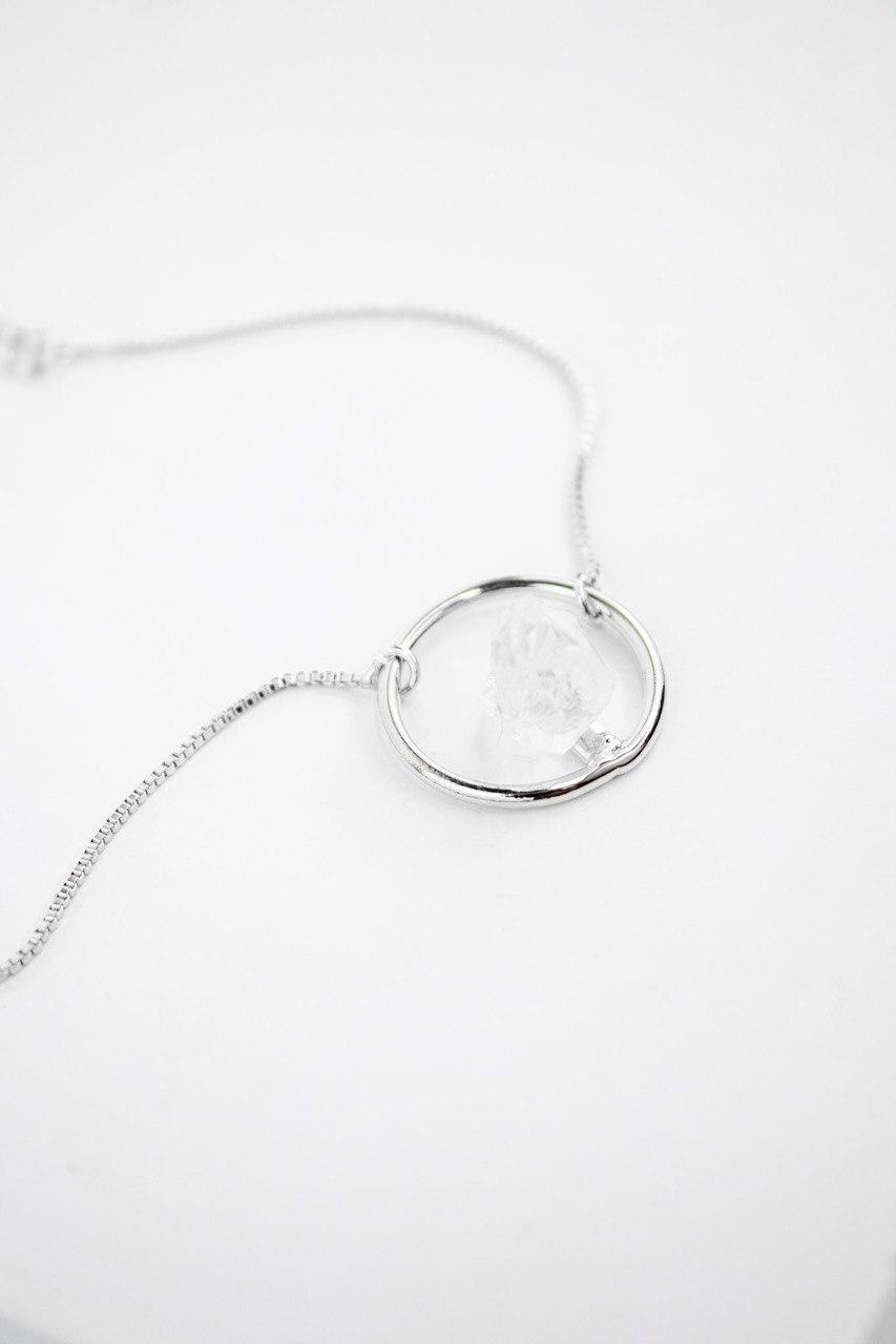 Pulseira Cristal de Quartzo Bruto Argola Banho Prata