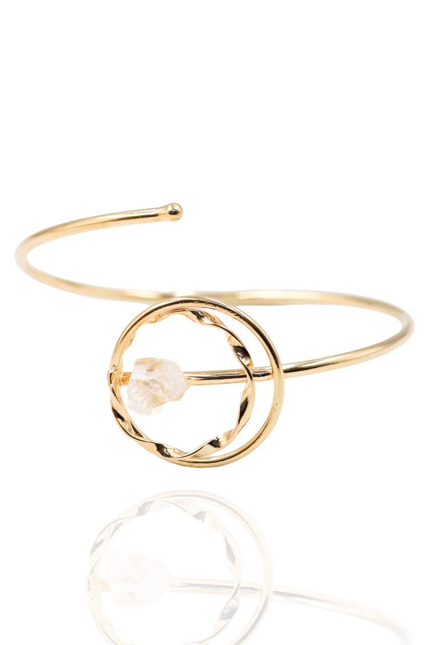 Bracelete Pedra Natural Cristal Banhado Ouro 18K