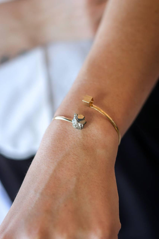 Bracelete Cubo Pirita Banho Ouro 18K