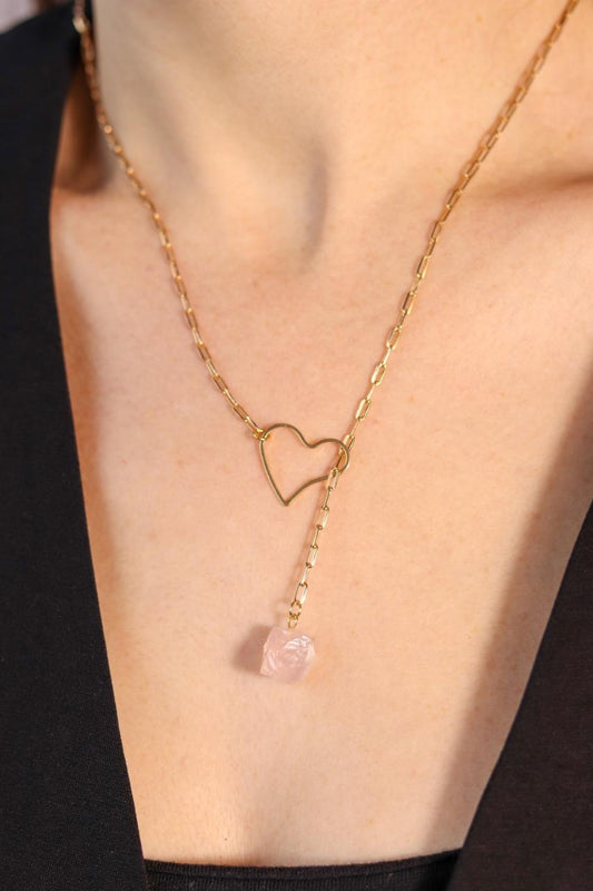 Colar Amor Passante Quartzo Rosa Banho Ouro