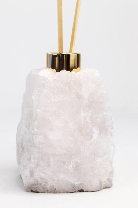 Difusor Quartzo Cristal Branco Banho Ouro