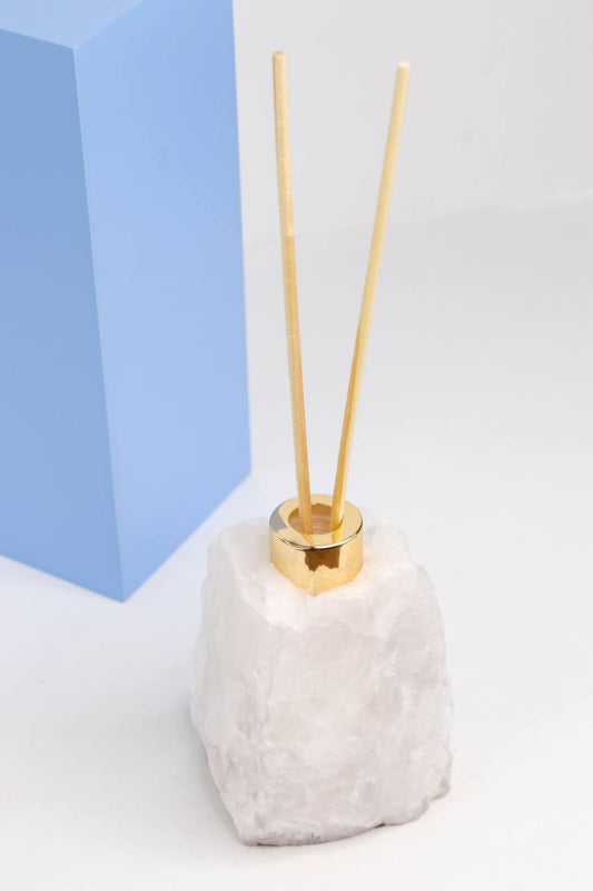 Difusor Quartzo Cristal Branco Banho Ouro