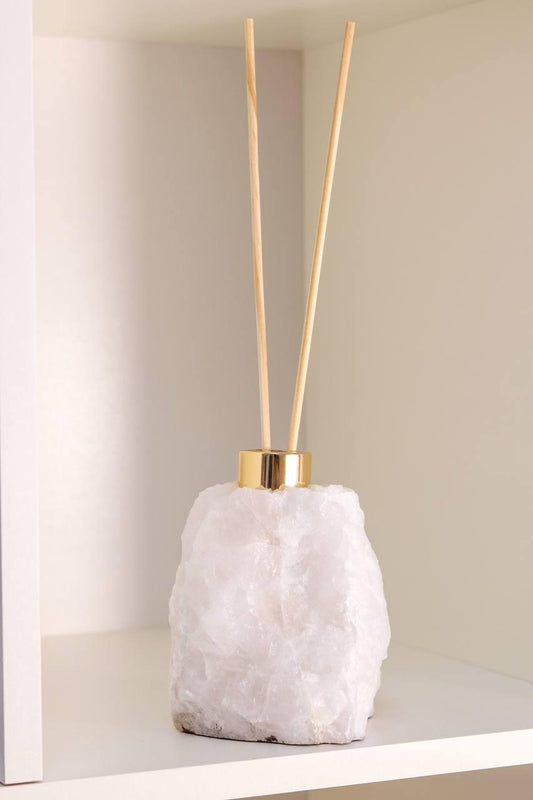 Difusor Quartzo Cristal Branco Banho Ouro