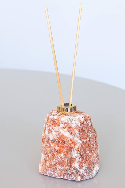 Difusor Calcita Laranja Bruto Banho Ouro