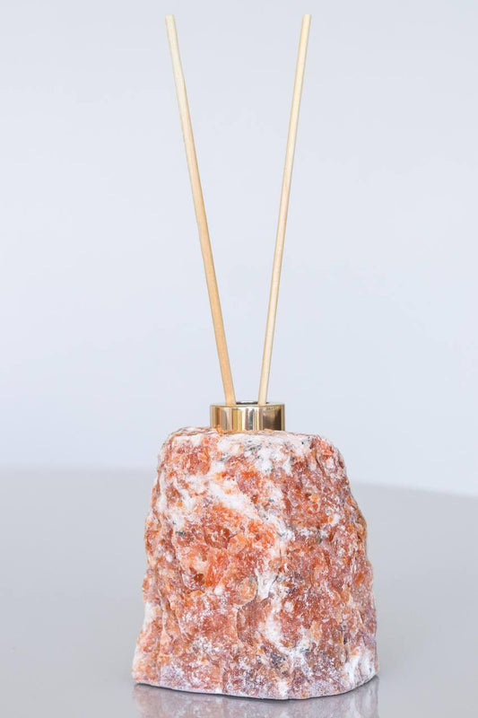 Difusor Calcita Laranja Bruto Banho Ouro