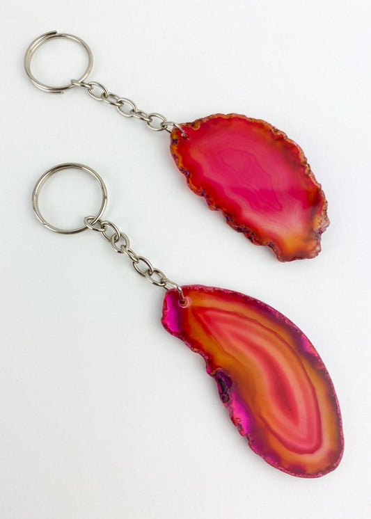 Chaveiro chapa de Ágata rosa prateado