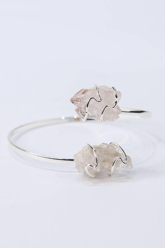 Bracelete duo Drusa Cristal de Quartzo envolta Banho Prata