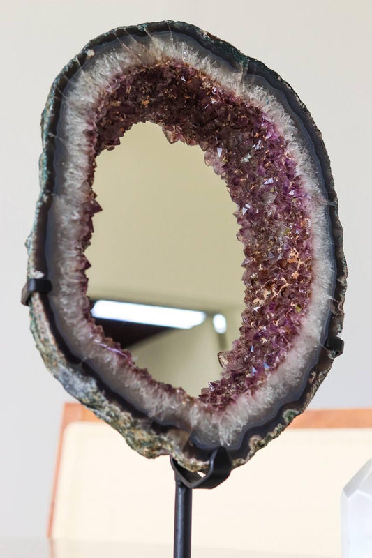 Espelho Drusa Ametista Argola Base de Metal Preta 3,920KG aprox.