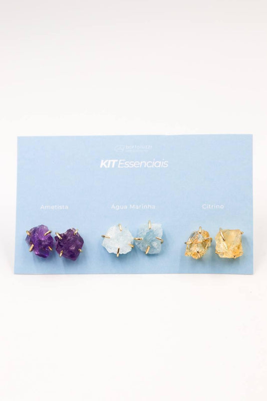 Kit Brincos Garra Essenciais Banho Ouro